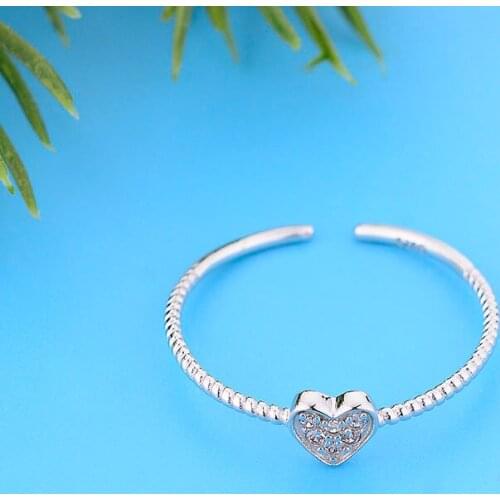 925 Sterling Silver Adjustable Heart Ful Zircon Finger Link Chain Ring For Girls Engagement Wedding Valentine Wholesale Bague