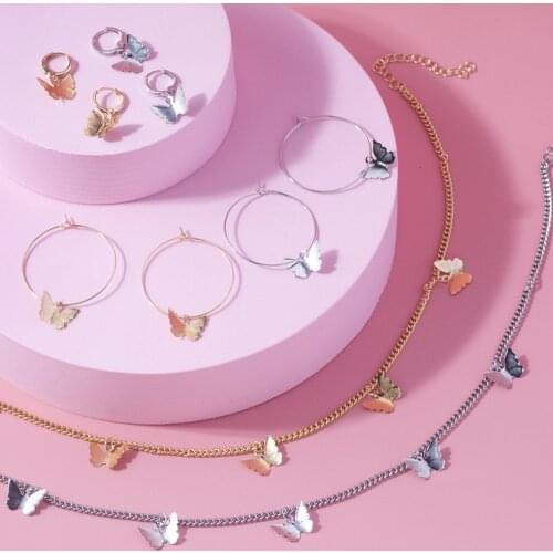 Cute Butterfly Choker Necklace Women Girls Metal Accessories Chocker Pendants Boho Fashion Jewelry Female Party Gift Link Chain