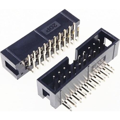 1000 Pcs Shrouded Box header IDC Socket 2.54mm 2x10 Pin 20 P Right Angle Male square pin 0.64mm 2 rows 2.54 Through hole DIP