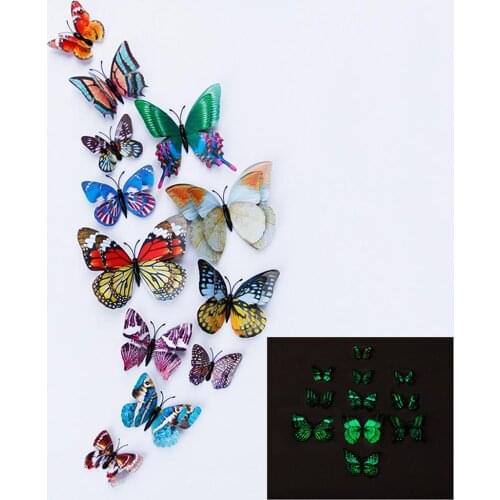 12Pcs 3D PVC Butterfly Sticker Magnetic Glow in The Dark Decal for Party Kids Room Hot