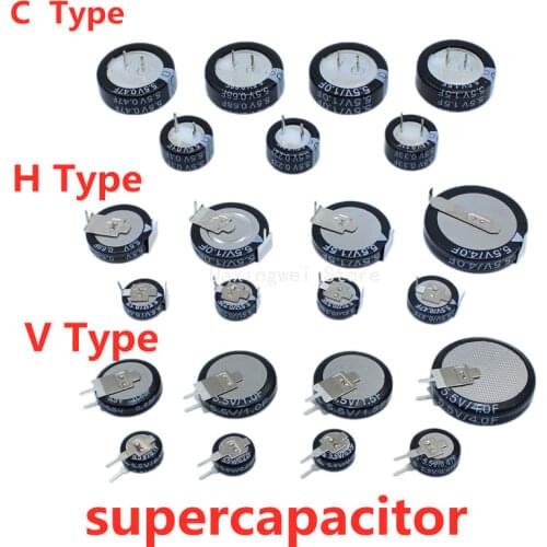 2PCS/Lot 5.5V Super Capacitor 0.1F 0.22F 0.33F 0.47F 0.68F 1F 1.5F 4.0F Button Type Farrah Supercapacitor V/H/C Type