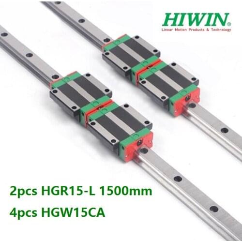 2pcs origial Hiwin rail HGR15 -L 1500mm + 4pcs HGW15CA HGW15CC flange carriage blocks for cnc router