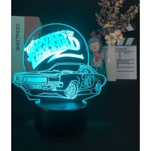 3D Night Light Alarm Clock Base Light 7 Color with Remote The Dukes of Hazzard Movie Decorative Delivery Projector Children