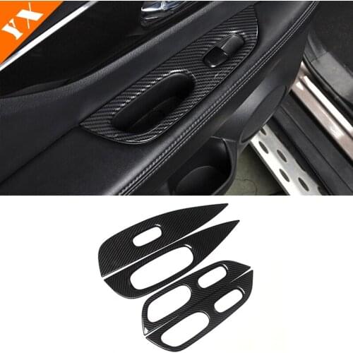 ABS Carbon Fibre For Nissan X-Trail XTrail T32 Rogue 2014-2020 Accessories Car Door Armrest Window Glass Lift Button Cover 4pcs