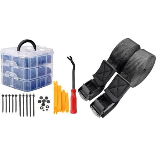 675Pcs Car Retainer Clips Fasteners Kit Fender Rivet Clips Kit & 2PCS 3Mx2.5cm Lashing Tie Surfboard Kayak Roof Rack