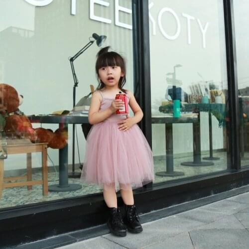 9M-4T Summer Baby Girls Lace Mesh Tulle Sling Children Suspender Tutu Princess Dresses Kids Clothing Pink Black Grey White