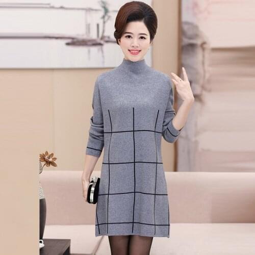 Plus Size Middle-aged Women Sweaters Long Turtleneck Thick Knitted Sweaters Autumn Winter Female Loose Pullovers Sweater FP1268