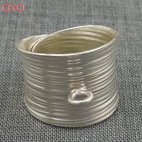 Thailand Chiang Mai Handmade 925 Sterling Silver Jewelry Bracelet Brushed Open Mens and Womens Ethnic Wind Band Ring