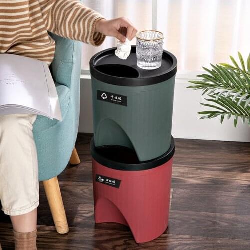 Household Trash Bin Stackable Classification Trash Can Recycling Bin Container with Lid Cubo Basura Round Waste Bucket