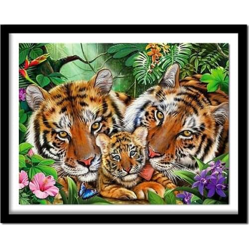 Diy 5D Diamond Painting Cross Stitch tiger family Square Diamond Embroidery Full Diamond Decorative CV020