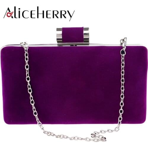 Elegant Purple Blue Velvet Hard Case Box Clutch Evening Party Bags and Clutch Purses Luxury Chain Handbags with Shoulder Red