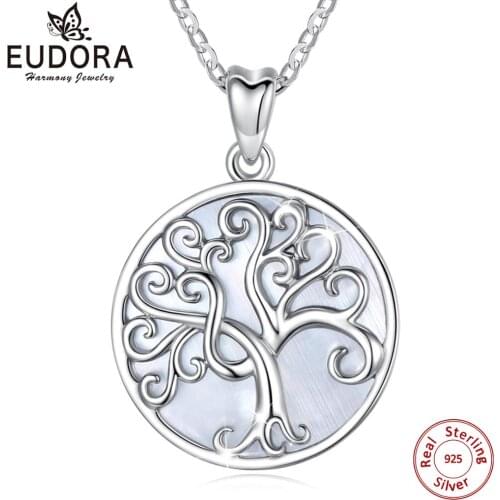Eudora Elegant 925 Sterling Silver Tree of life Necklace Mother of Pearl Sterling Silver Jewelry with fine Jewelry box MBD03