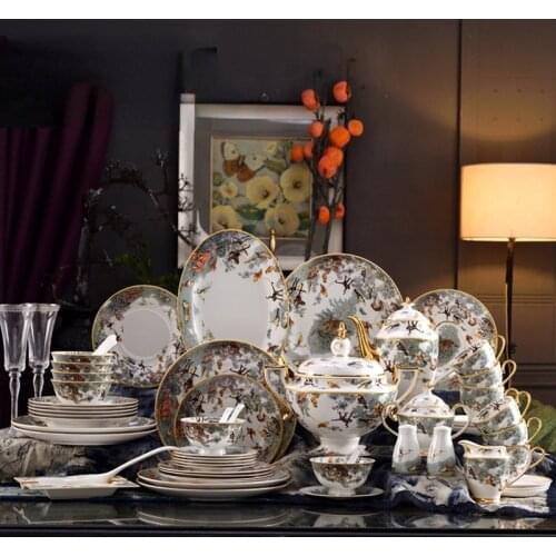 European bone china tableware set equatorial jungle series tableware animal flower and bird plate table
