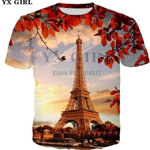 YX Girl Short Sleeve O-neck Tees Women Men Landscape Scenery Casual T shirt Eiffel Tower/Pharaoh Pyramid 3d Printed Tshirt Tops