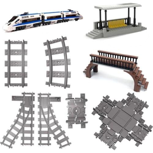 City Train Tracks Building Blocks Flexible Railway Train Motor Wheel Accessory Traffic light Educational Toys For Kids Gift