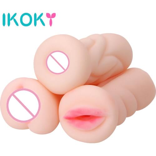 IKOKY Oral Sex 4D Realistic Fake Pussy Vagine Artificial Vagina Mouth Anal Silicone Male Masturbation Sex Toys for Men
