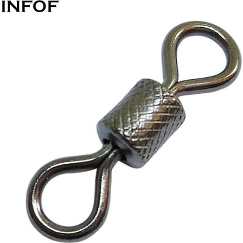 INFOF 200pcs/lot Fishing Swivels Stainless Steel Impressed Rolling Swivel Terminal Tackle Carp Fishing Connector
