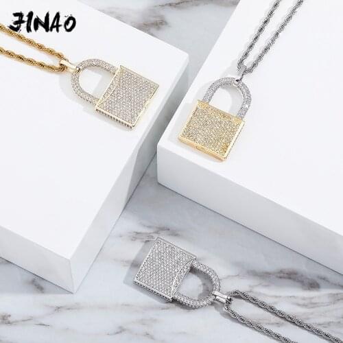 JINAO 2020 NOW HIP HOP High Quality Personality Iced Out AAA+CZ Lock shaped Pendant With 4mm tennis chain Men and Women Jewelry