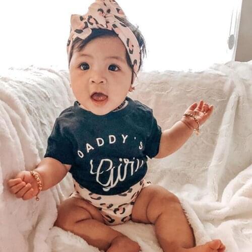 Newborn Baby Girls 3-piece Outfit Set Short Sleeve Letter Print Tops T-shirt+Shorts+Headband Summer Set