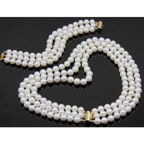 Terisa Pearljewelry 3 Rows AA 8-9MM White Black Color Freshwater Pearl Necklace Bracelet Jewelry Set