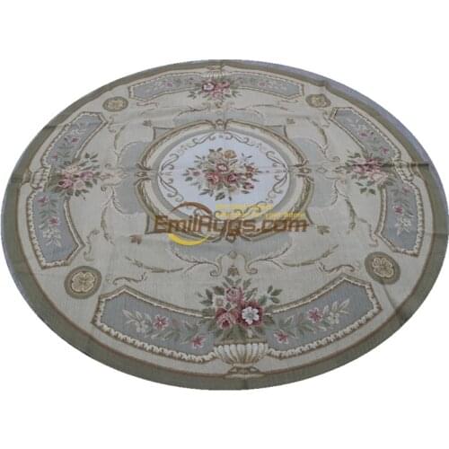 Overwrought Aubusson Chinese Needlepoint Hand-woven Carpet Wool Style Luxury Needle Point Hand-woven Carpet Round