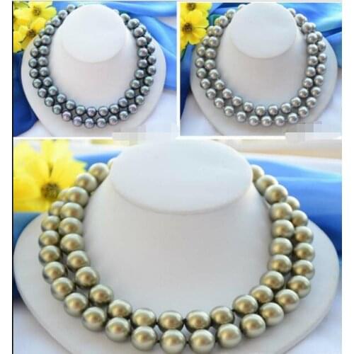 2strands 14mm round south sea shell pearl necklace 18inch