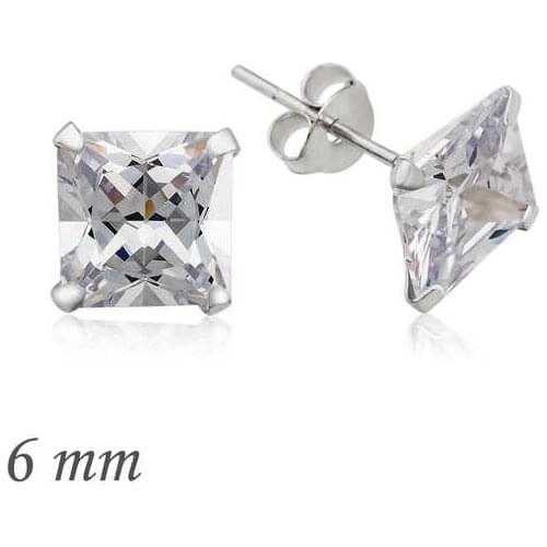 Tevuli 925 Sterling Silver Square Solitaire Zircon Earrings-6mm