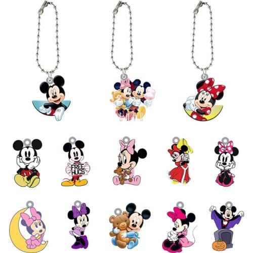Disney Fashion Personality Mickey Mouse Schoolbag Button Keychain Ornaments Acrylic Anime Dolls Resin Jewelry Accessories