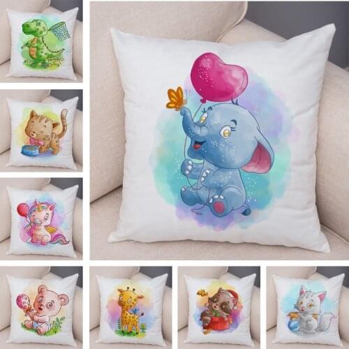Cartoon Elephant Pet Cat Cushion Cover Decor Cute Animal Print Pillowcase Soft Plush Pillow Case for Sofa Home Children Gift