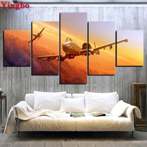 Aircraft landscape Diamond embroidery Multi-picture diamond mosaic Cross Stitch full square Diy diamond painting 5 pcs wall art
