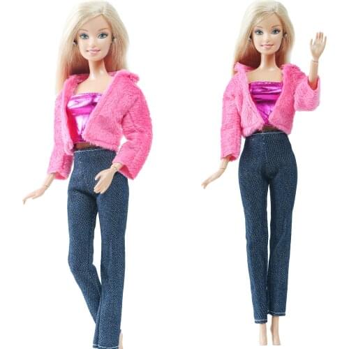 BJDBUS 3 Pcs/Set Doll Outfit Pink Coat Shiny Tops Trousers Daily Casual Wear Clothes for Barbie Doll Accessories Kids Play Toy