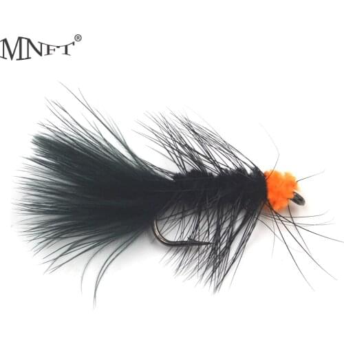 MNFT 10PCS 6# Fly Fishing Insect Bait Orange Egg Sucking Leech Wooly Streamer Fly Artificia Nymph Black Marabou Sharpend Hook