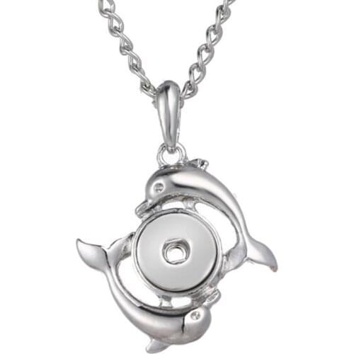 New Fashion Jewelry The Bloomer Snap Buttons Necklaces Link Chain With Fish Pendant Fit 12MM Snap Buttons Jewlery