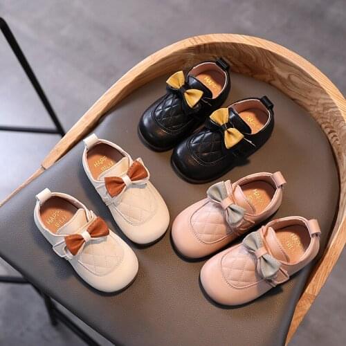 Girls Shoes 2021 Spring Autumn New Soft-soled Korean Leather Shoes Kids Bow All-match Leather Shoes Non-slip Baby Peas Shoes