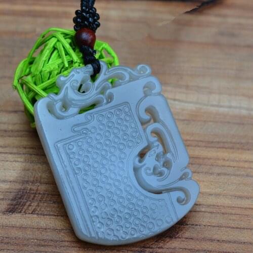 Wholesale high quality Natural White Stone Hollow Pendant Hand Carved Chinese Dragon Phoenix Pendant Necklace Mens Jewelry