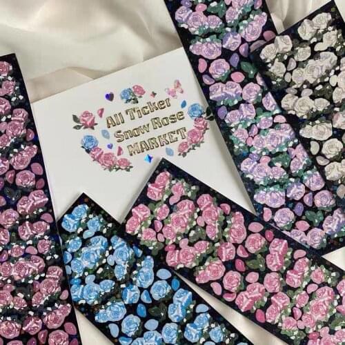Colorful Rose Flower Blingbling Stickers Korean Ins Laser Mobile Phone Hand Account Happy Plan Stationery DIY Decorative Sticker