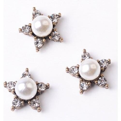 DIY Handmade Jewelry Making 10pcs 12mm Anti-gold color New fashion Alloy Material Imitation Pearl Crystal Star Shape charm
