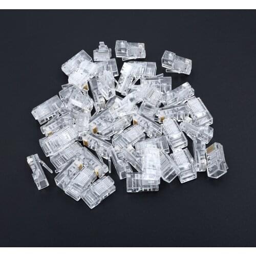 100pcs Gold Plated RJ45 Net Network Modular Plug 8P8C Utp Unshielded Modular CAT5e Plug Cable Connector New