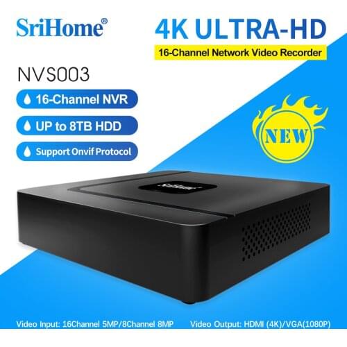 Srihome NVS003 4K UHD Wireless NVR 16CH 5MP H.265 Network Video Recorder Onvif Security Surveillance CCTV Wifi IP Camera System