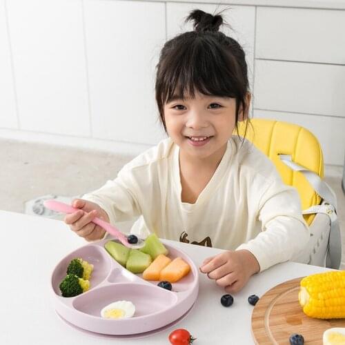 Anti-fall Division Health Silicone Tableware Plate Solid Food Sucker Self Feeding for Baby Kids Children Microwave Creative Gift