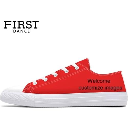 FIRST DANCE Fashion Classic Canvas Shoes Mens Casual Custom Dropshipping Printed Shoes Youth Solid Color Lace Up Flats Women