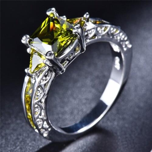 Vintage Female Rainbow Crystal Stone Ring Trendy Silver Color Thin Engagement Rings For Women Luxury Square Zircon Wedding Ring