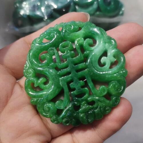 Jewelries Real jade Round card pendant Hollow carving Longevity Chinese classic pattern vintage memento mori bijoux homme donna