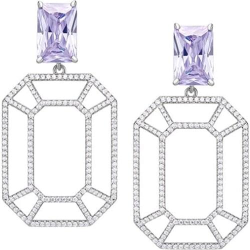 SLJELY Luxury Designer Fashion Real 925 Sterling Silver Jewelry Dream Lavender Gem Drop Earrings Micro Zircon for Women Party
