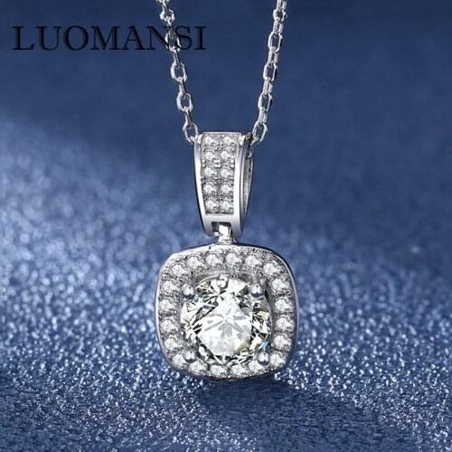 Luomansi 1CT 6.5MM Moissanite Square Necklace Passed Diamond Test S925 Sterling Silver Wedding Party Womens Fine Jewelry