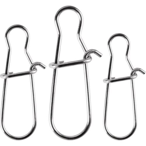 100pcs Stainless Steel Fishing Connector Fast Clip Lock Snap Swivel Solid Rings Safety Snaps Fishing Hook Tool Snap