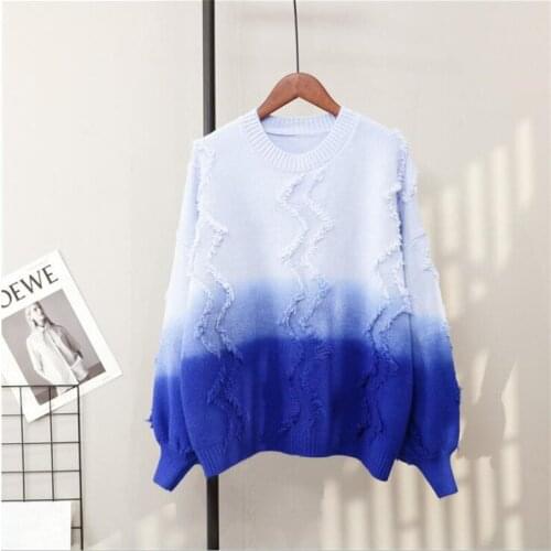 2020 Autumn And Winter Sweet Beauty Gradient O-neck Tassel Women Sweater New Loose Student Sweater