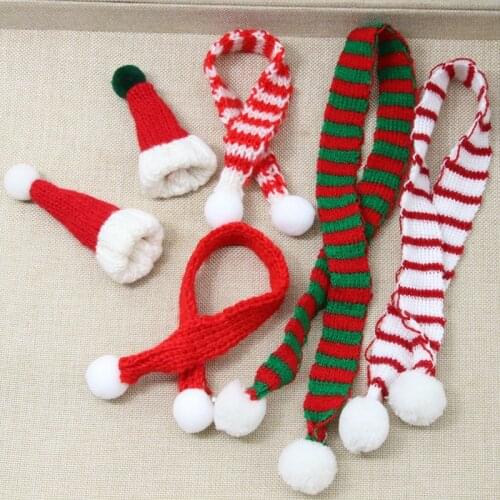 5pcs Christmas Series Knitting Scarf Hats DIY Craft Supplie Toy Doll Decor Materials Festival Small Cap Christmas Gift Accessory