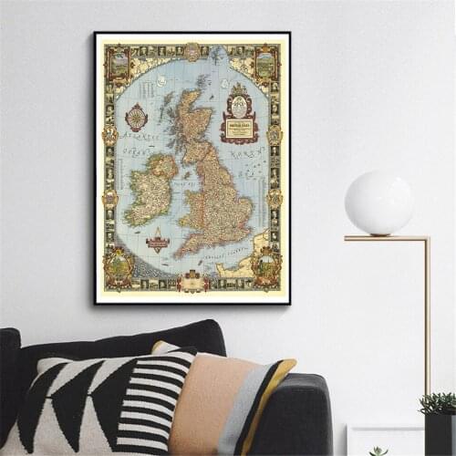 60*90cm 1937 The United Kingdom Map Vintage Wall Art Poster Canvas Painting Classroom Home Decoration School Supplies