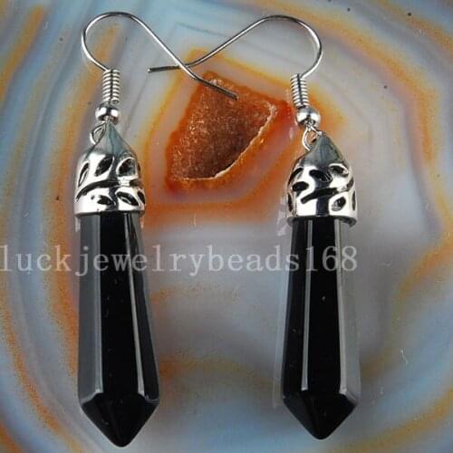 Free Shipping Women Fashion Jewelry Wrapped Black Carnelian pendulum Earring Pair C2656